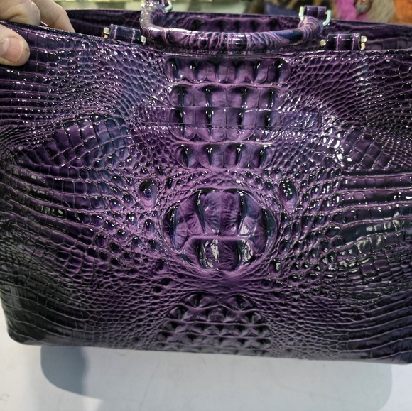 New Brahmin Elegant Purple Crocodile-Embossed Satchel - Picture 3 of 7